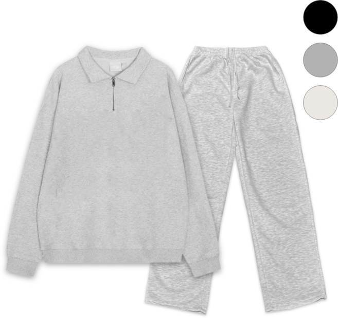 하바우 남여공용 데일리 카라 반집업 맨투맨+와이드 팬츠 SET