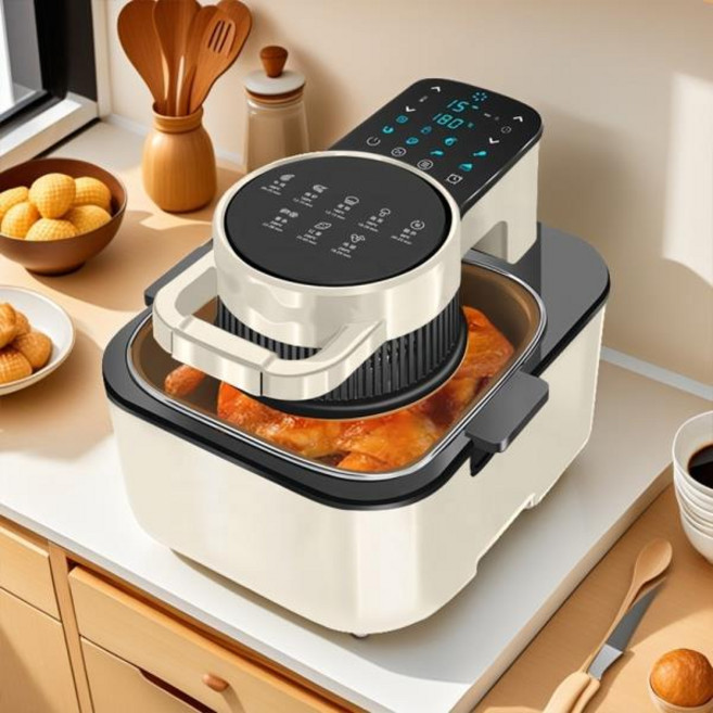 고품질 OEM 새로운 비주얼 에어 전기 프라이 9L 대용량 에어 프라이어 메모리 블랙 아웃 유리 에어 프라이, 01 Black