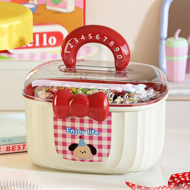 리미시아 2단 대용량 헤어 악세사리 보관함, 1개, 레드체크