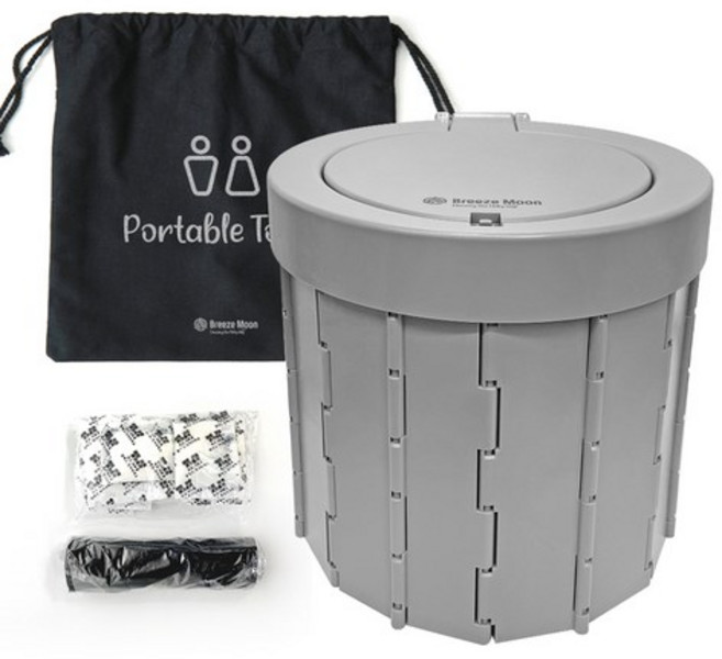 브리즈문 이동식 캠핑용 변기 커버형+ 응고제 12개 + 비닐봉투 12개 + 파우치, 그레이, 1개