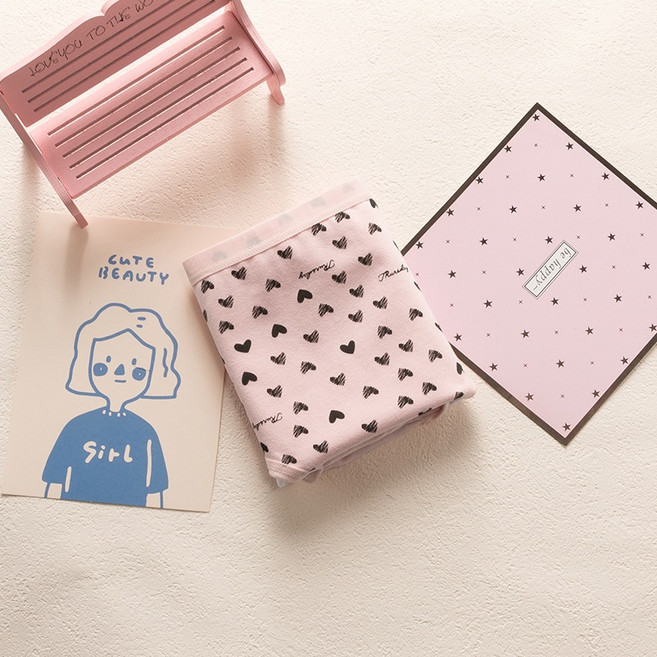 【OniWear】少女純棉生理褲 月事褲 防側漏 透氣, 愛心款,M【建議40公斤以下】