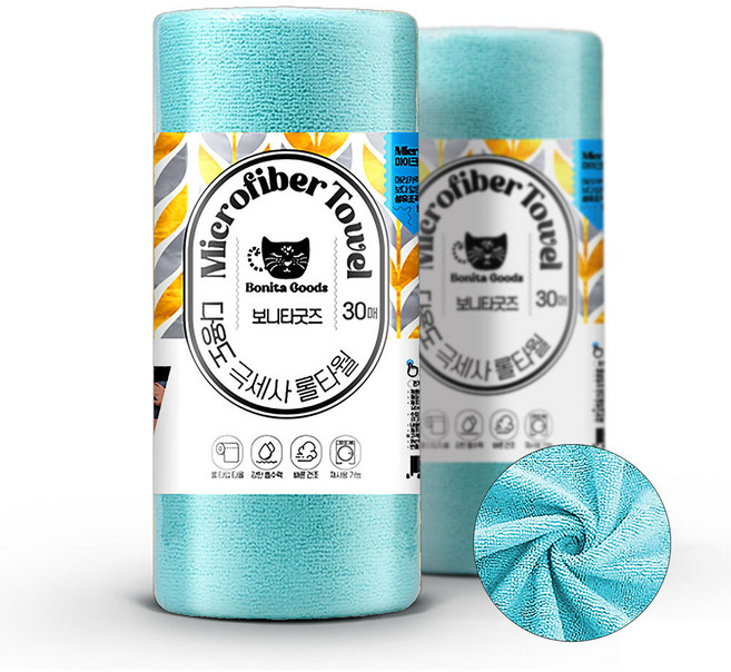 보니타굿즈 다용도 극세사 타올 30매 x2롤(하늘색), 1개