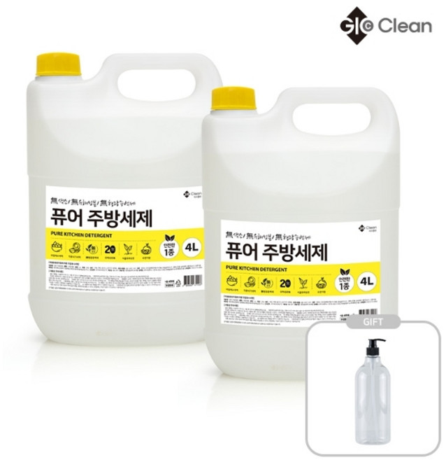 지오클린 1+1 퓨어 주방세제 1종 친환경 대용량 4L+공병, 4L, 2개