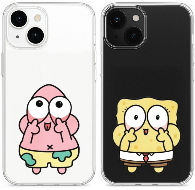 귀여운 메롱 스펀지밥 뚱이 커플 투명젤리케이스