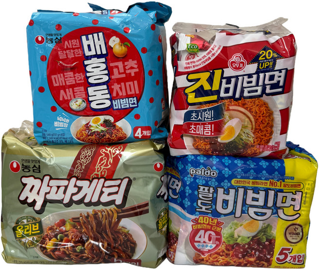 (장우)농심 짜파게티 5입+농심 배홍동 비빔면4입+팔도 비빔면 5입+오뚜기 진라면4입, 18개