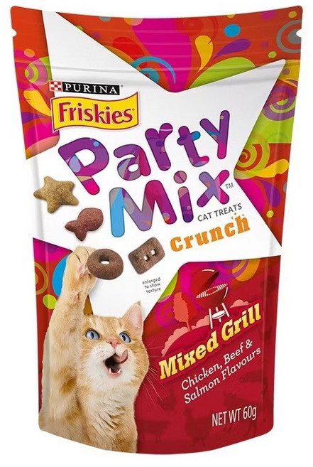 Friskies 喜躍 Party Mix 香酥餅 貓零食, 60g, 8包, 炙燒烤肉