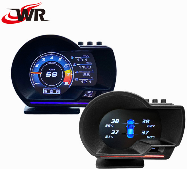 WR 汽車抬頭顯示器 OBD2 GPS雙系統 胎壓胎溫顯示, 黑色, 1個
