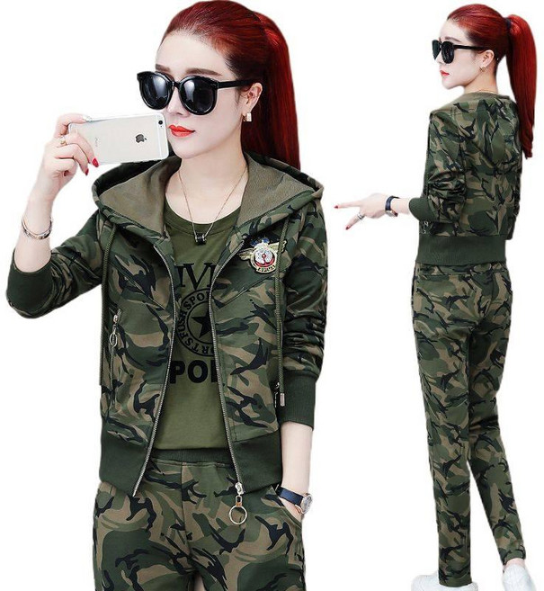 티류으스 여성 얼룩무늬 후드집업 트레이닝복 3종 세트가을 캐주얼 룩 편안한 데일리 세트 Z082704