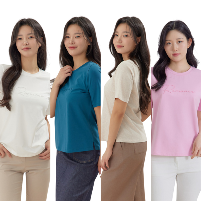 지센 여성 부산점 / 면 볼륨자수 스판 반팔 티셔츠 LCTSQ325 4컬러