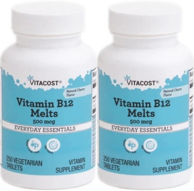 비타코스트 비타민B12 500mcg 멜트 녹여먹는 체리맛 타블렛 Vitacost Vitamin B-12 Melts Cherry, 2개, 250정 - 쿠팡