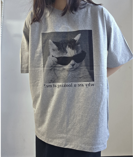 썬글 냥이 반팔 박스티 빅사이즈 국내제작 나염