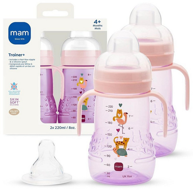 MAM 트레이너 컵 핸들이 달린 아기용 트레이너 컵 236.6 ml(8 oz) 1개, 2개 세트 (1개), 퍼플