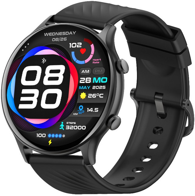 PEJE 운동 건강 24시간 모니터링 블루투스 통화 스마트워치, GPS + 블루투스, 4.9cm, 검정색