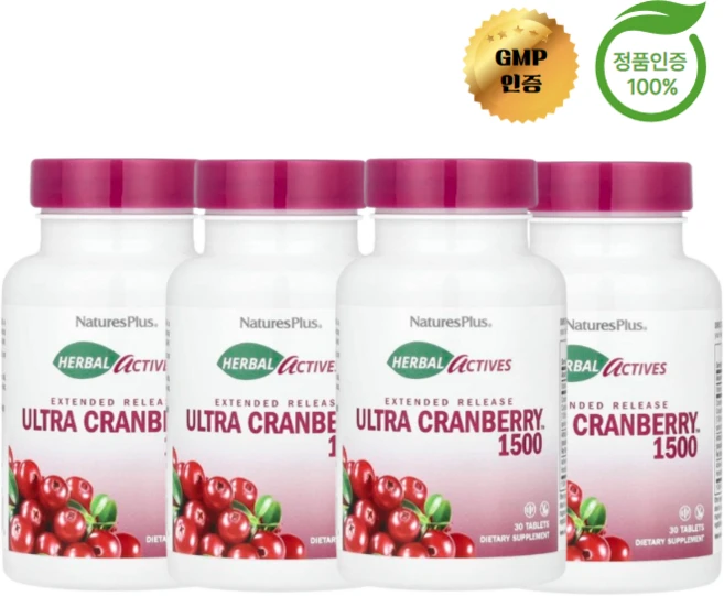 2+2 네이처스플러스 허브 액티브 울트라 크랜베리 1500mcg 30정, 4개 - 쿠팡