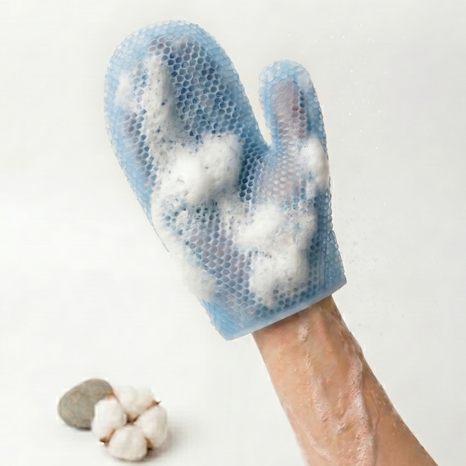 벌집 샤워 글러브 TPU 저자극 각질제거, 블루, 1개, 1개입