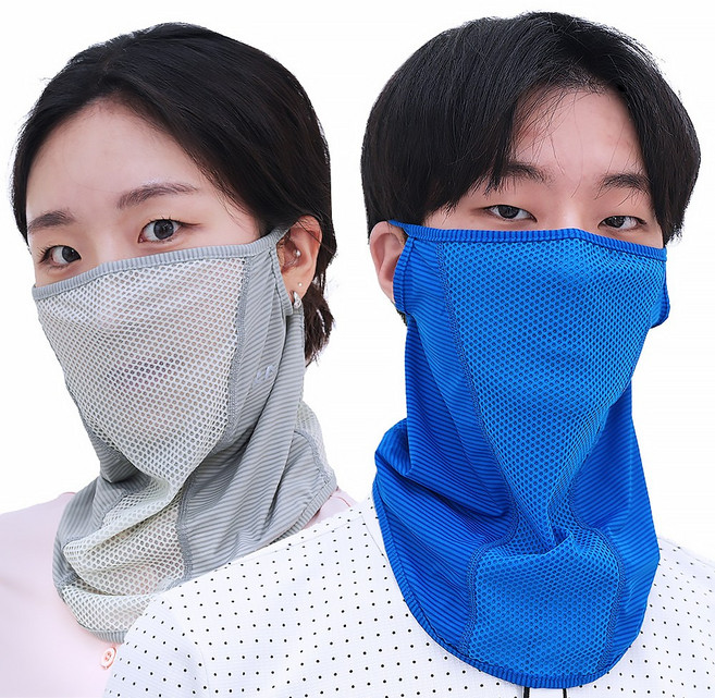 Zet7 1+1 스포츠 쿨 골프마스크 얼굴 햇빛가리개 마스크, 블루+그레이, 1세트