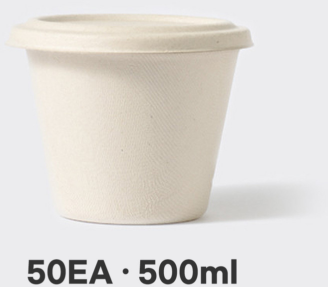 [IG] 밀짚 대 수프 용기 500ml 펄프 뚜껑 50세트 일회용 스프컵 죽 샐러드 요거트 포장