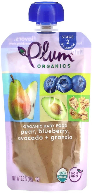 Plum Organics 유기농 이유식 생후 6개월 이상 배 블루베리 아보카도 + 그래놀라 99g(3.5oz), PlumOrganics유기농이유식생후6개월이상배블루베리, 99g, 1개 - 쿠팡