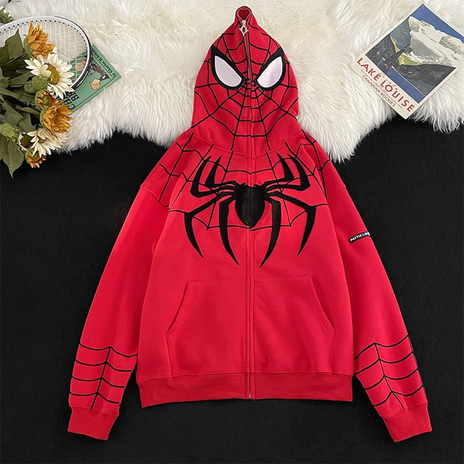 홍콩 가을 남자 후드 스파이더맨 레터링 자수 후드 점퍼