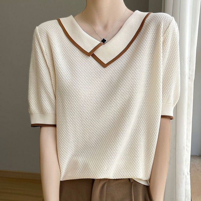 COSYEVNO 여성 냉장고 니트 반팔 여름 티셔츠