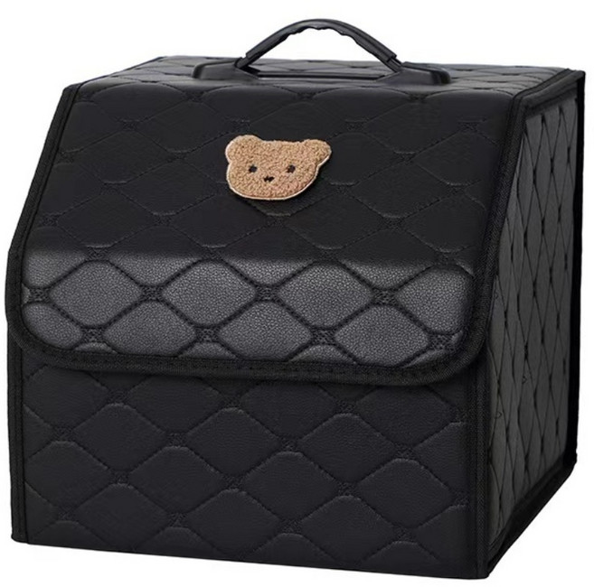 대홍샵 곰돌이 포인트 프리미엄 가죽 트렁크 정리함 블랙, 소형