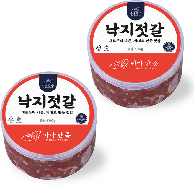 바다한줌 최상급 낙지젓갈 오동통 저염 국내제조, 2개, 500g