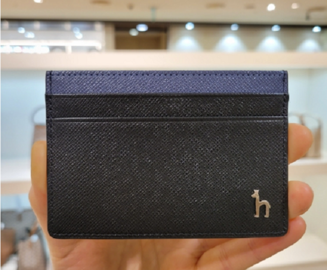 헤지스 퍼피로고 포인트 솔리드 소가죽 배색 라인 카드홀더 (선물포장)