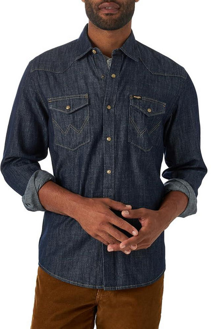 Wrangler 남성용 아이코닉 데님 레귤러 핏 스냅 셔츠 미드 틴트 데님 M