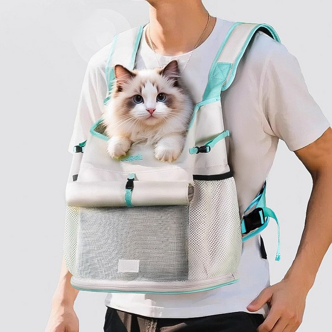 VERTEX 반려동물 프론트 이동가방 강아지 고양이 외출 앞가방, 1개, 화이트 블루