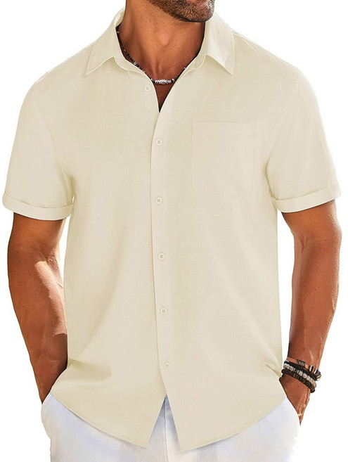 COOFANDY men's casual linen shirt short sleeve button down summer beach pocket