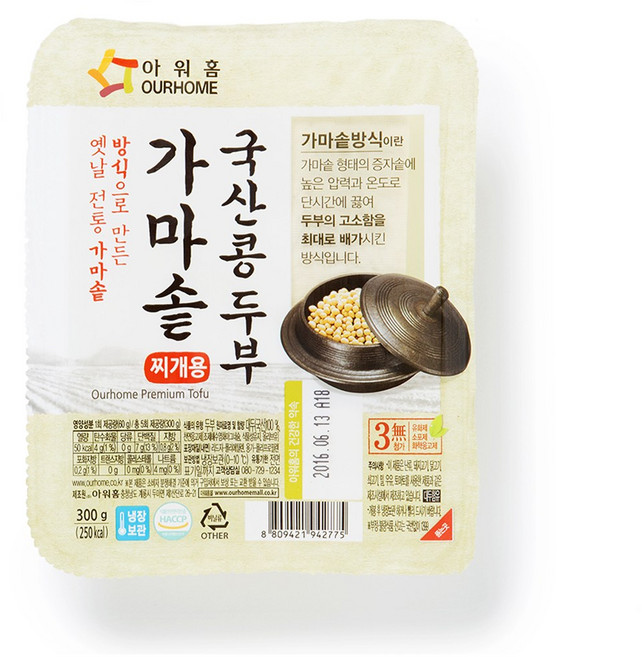 아워홈 가마솥 국산콩 두부(찌개용), 300g, 5개