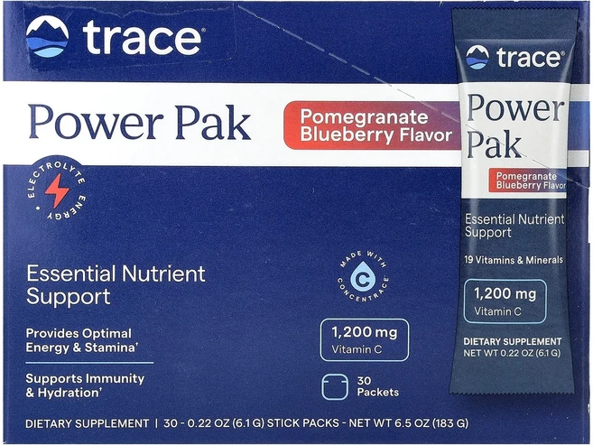 트레이스미네랄스 전해질 스태미나 파워팩 석류 블루베리 30팩 각 5g 0.18oz, 6개 - 쿠팡
