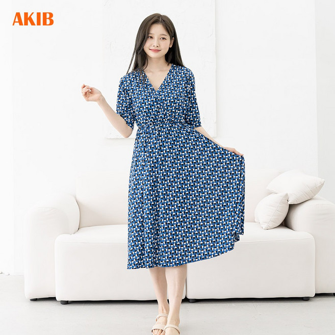 아킵 프리미엄 아이스 V넥 밴딩 원피스 66~77 10종 휴양지룩