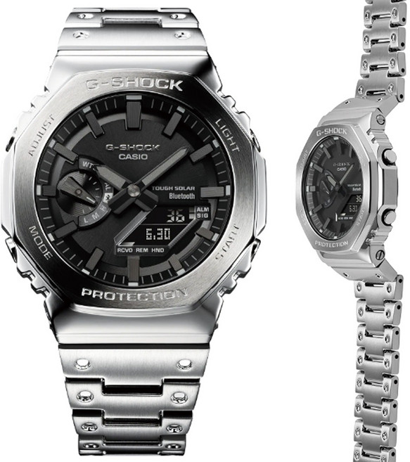 【CASIO 卡西歐】G-SHOCK 太陽能智慧藍芽奢華不鏽鋼八角形雙顯錶(GM-B2100D-1A ), 黑