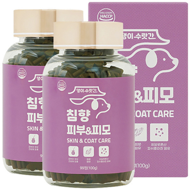 강아지 피부병 곰팡이성 피부염 피부영양제 발습진 아토피 모낭충 댕이수랏간 침향 피부&피모 100g, 99정, 피부/피모, 2개
