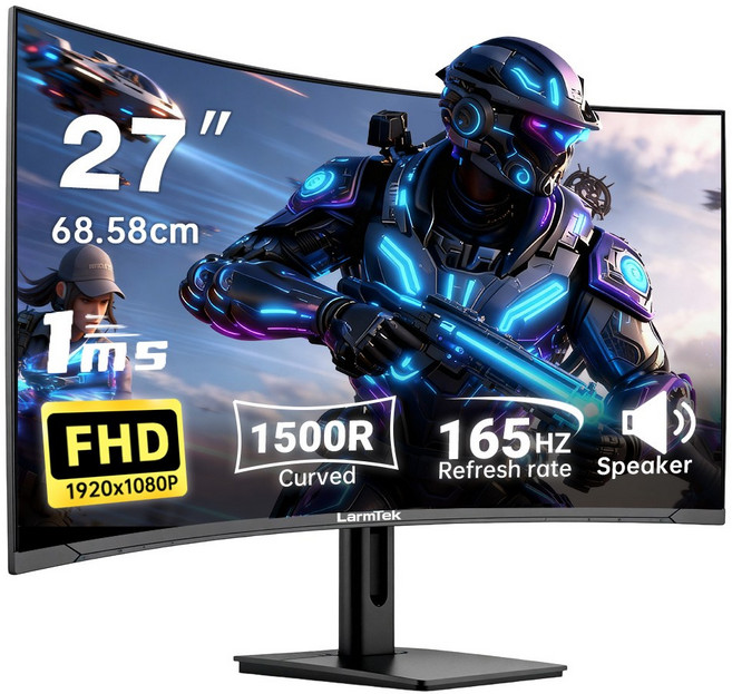 LarmTek 게이밍 모니터 27인치 34인치 49인치 울트라와이드 FHD/4K/5K 165Hz/240Hz 커브드 화면 고주사율 내장스피커 높이조절 스탠드, 70cm, 27inch 1K 165Hz