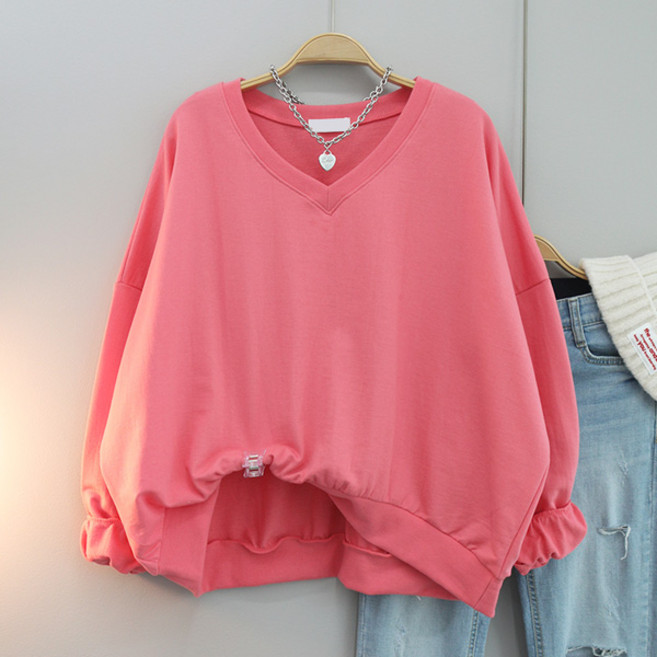 달콩 여성 빅사이즈 봄신상 앤코브이넥언발맨투맨