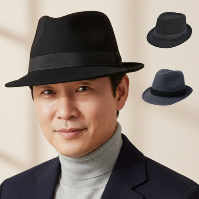 비엔즈 고급 모직 중절모 사계절 페도라