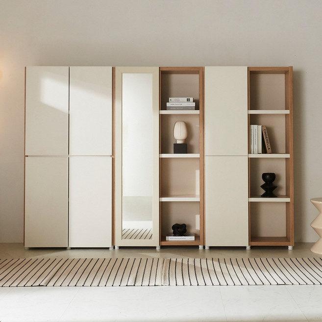 두리앳가구 미로스 도어형 책장 수납책장 3단 4단 전신거울 올문장 반문장 거실책장, 4단 수납책장 810(4도어), 내추럴크림