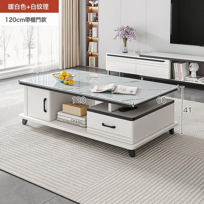 現代簡約小戶型茶几客廳, 圓角加固款 120CM暖白色配白色大理石紋玻璃:如圖所示