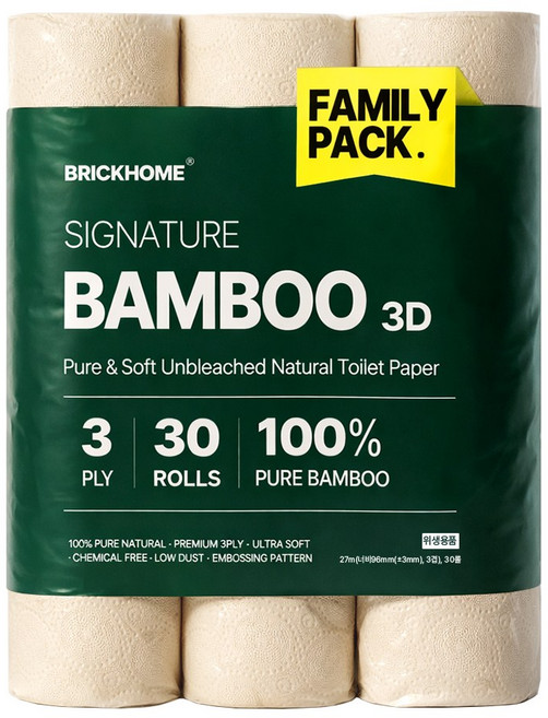 [국내제조] 브릭홈 프리미엄 3겹 무표백 대나무 화장지, 1개, 30개입, 27m