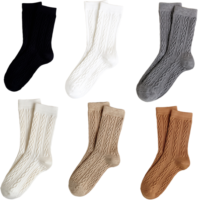 레드에셋 여성 겨울 양말 꽈배기 니트 중목 6켤레