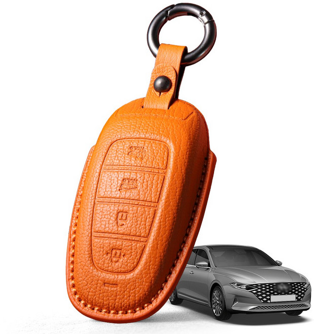 프리미엄 고급 산양가죽 스마트키케이스 / 현대 더 뉴 그랜저 IG (2019.11-2022.11) 호환 / 키홀더 키커버 감성 키보호케이스, 4버튼, 오렌지