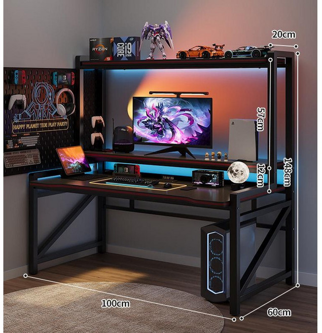 Tixpra 튼튼한 사무용 컴퓨터 책상 철제 책상 학생 책상 카본 패턴 컴퓨터책상, 블랙