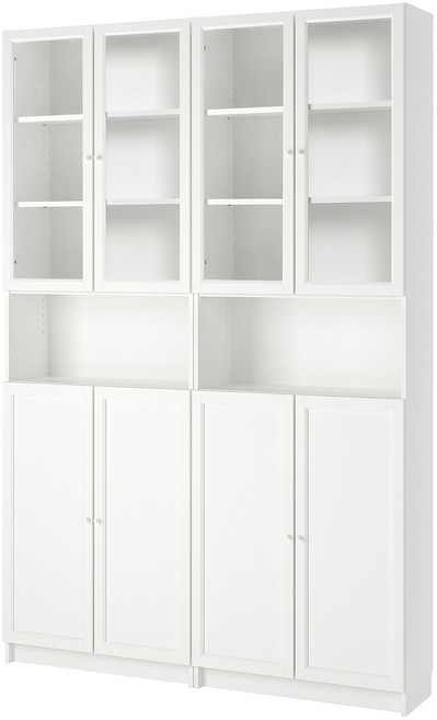 이케아 빌리+옥스베리 책장+유리도어 장식장 7단 화이트 160x30x237cm, 895.453.52