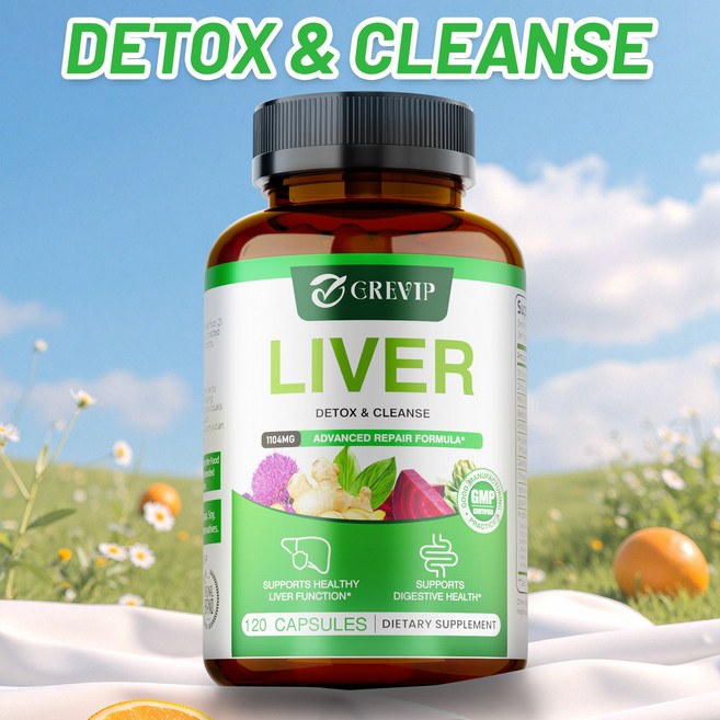 간 해독 및 회복 지원 | 밀크씨슬 민들레 뿌리 안드로그래피스 8가지 허브 미네랄 함유 (남녀 공용), 1개, 60정