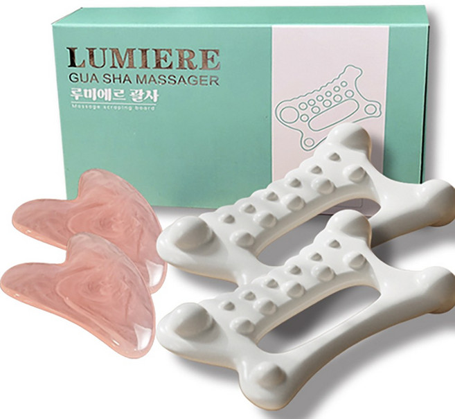 루미에르 괄사 바디 페이스 마사지 지압, 2세트, 화이트