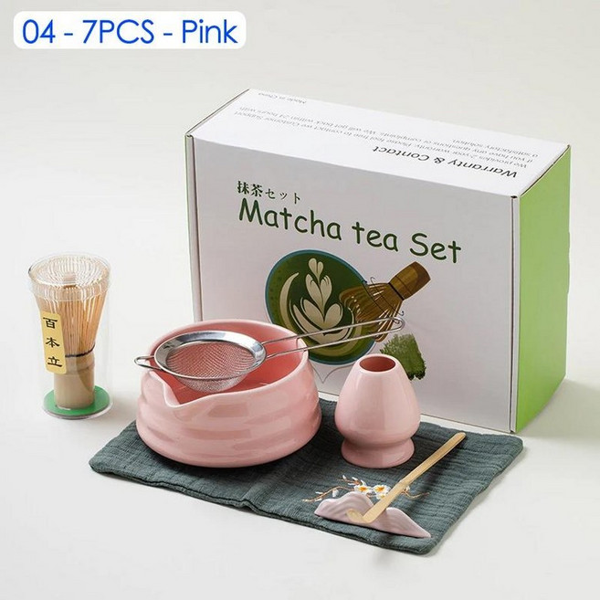 일본 세라믹 말차 선물 상자 대나무 거품기 브러시 티스푼 세트 DIY 만들기 도구 4 개 5 7 8, 16 04 7PCS Pink