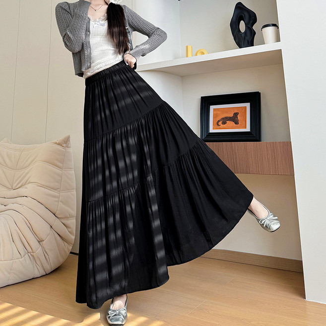 【法式顯瘦高腰】半身裙 蛋糕裙 A字裙 半身長裙 百褶裙 網紗裙 蓬鬆寬鬆 粉色中長款 夏季新款 約會度假穿搭