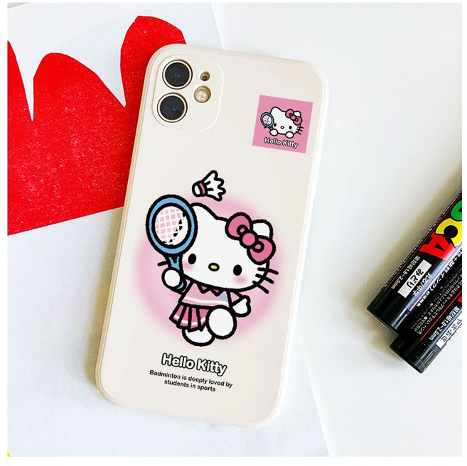 핑크핑크 헬로키티 배드민턴 소프트 실리콘 투명젤리 아이폰 갤럭시 핸드폰 케이스 지문방지
